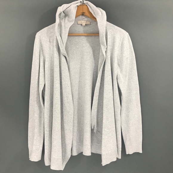 LOFT Sweaters - Loft Gray Hooded Long Sleeve Open Cardigan, L